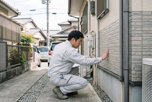 外壁を確認するスタッフ