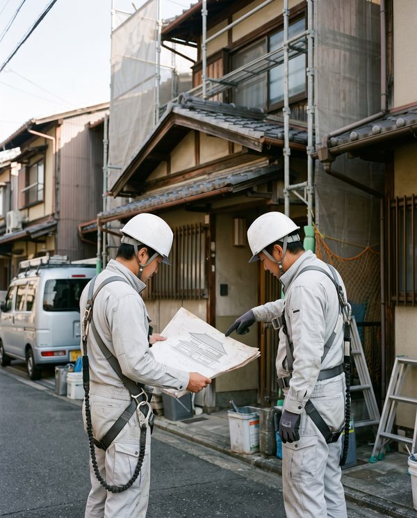 現場で打ち合わせをするスタッフ